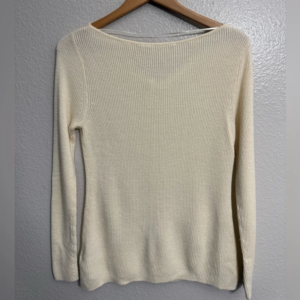 Soft Surroundings Ivory Cream Ribbed Twist Neck Sweater